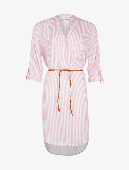 Robe chemise à rayures ceinturée - rose - 1