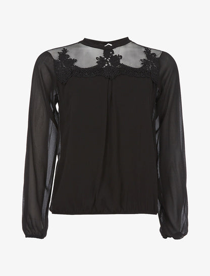 Top voile buste transparent à dentelle - noir - 1