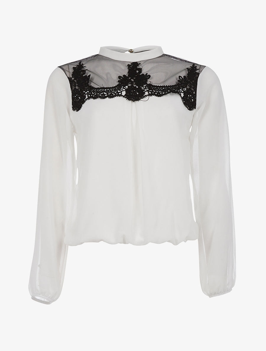 Top voile buste transparent à dentelle - blanc - 1