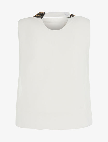 Top voile col bijoux noir - Blanc - 2