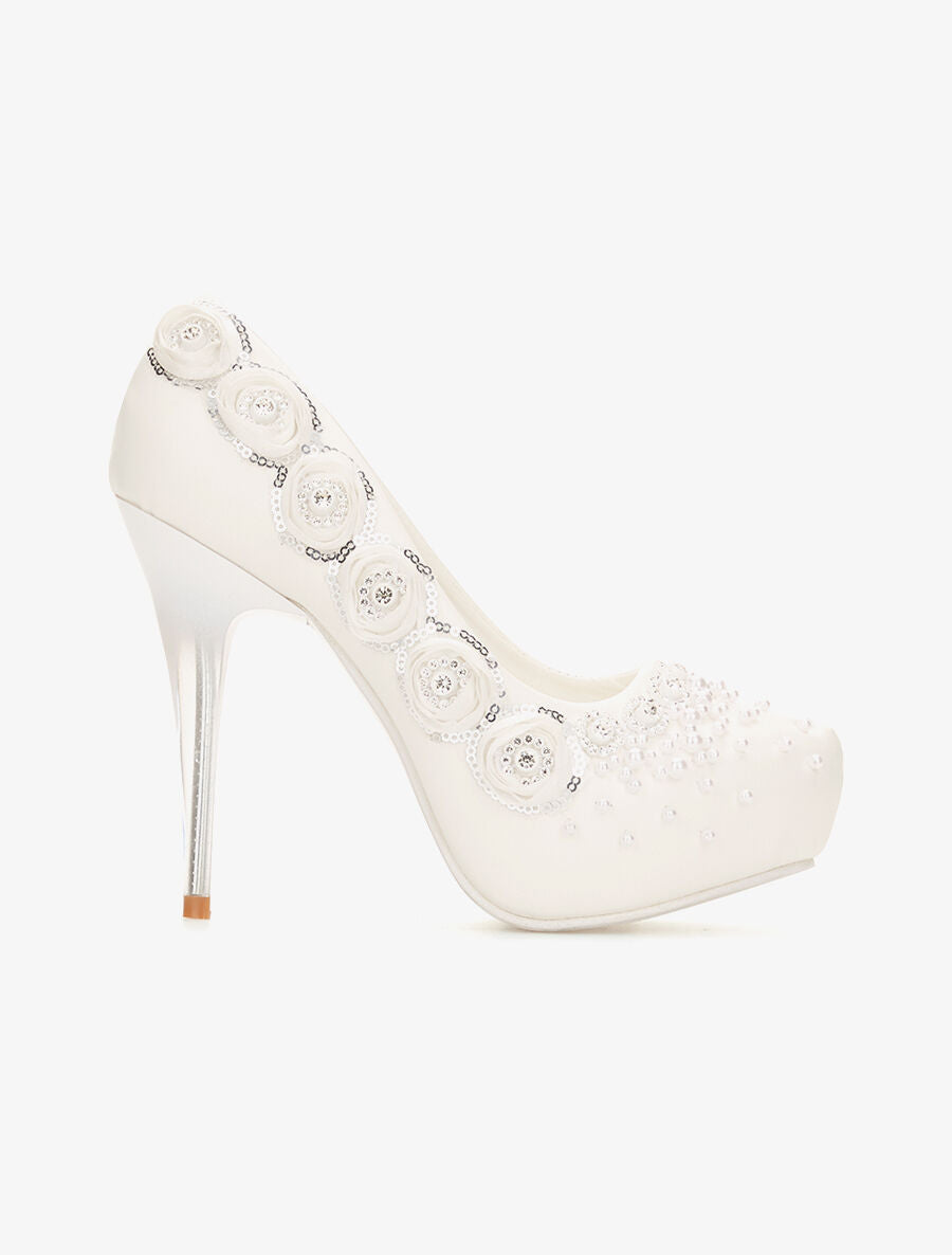 Escarpins à plateforme à perles - blanc - 5