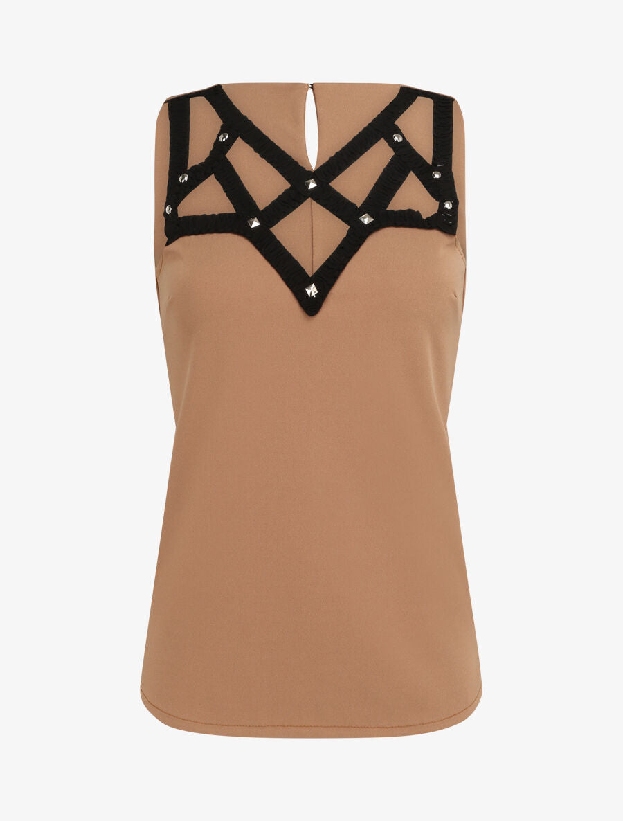 Top droit sans manches à col lanières - Beige - 5