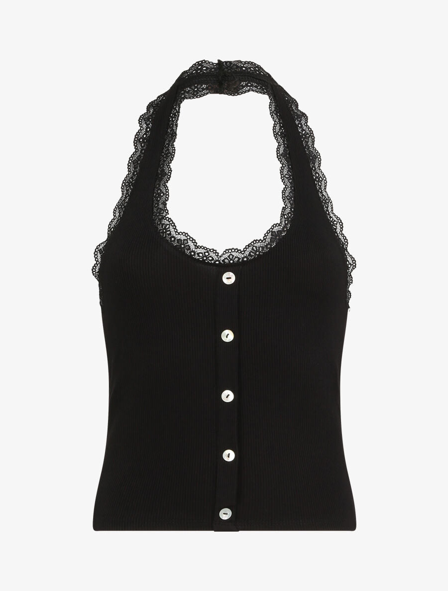 Top slim dos nu et dentelle - Noir - 4