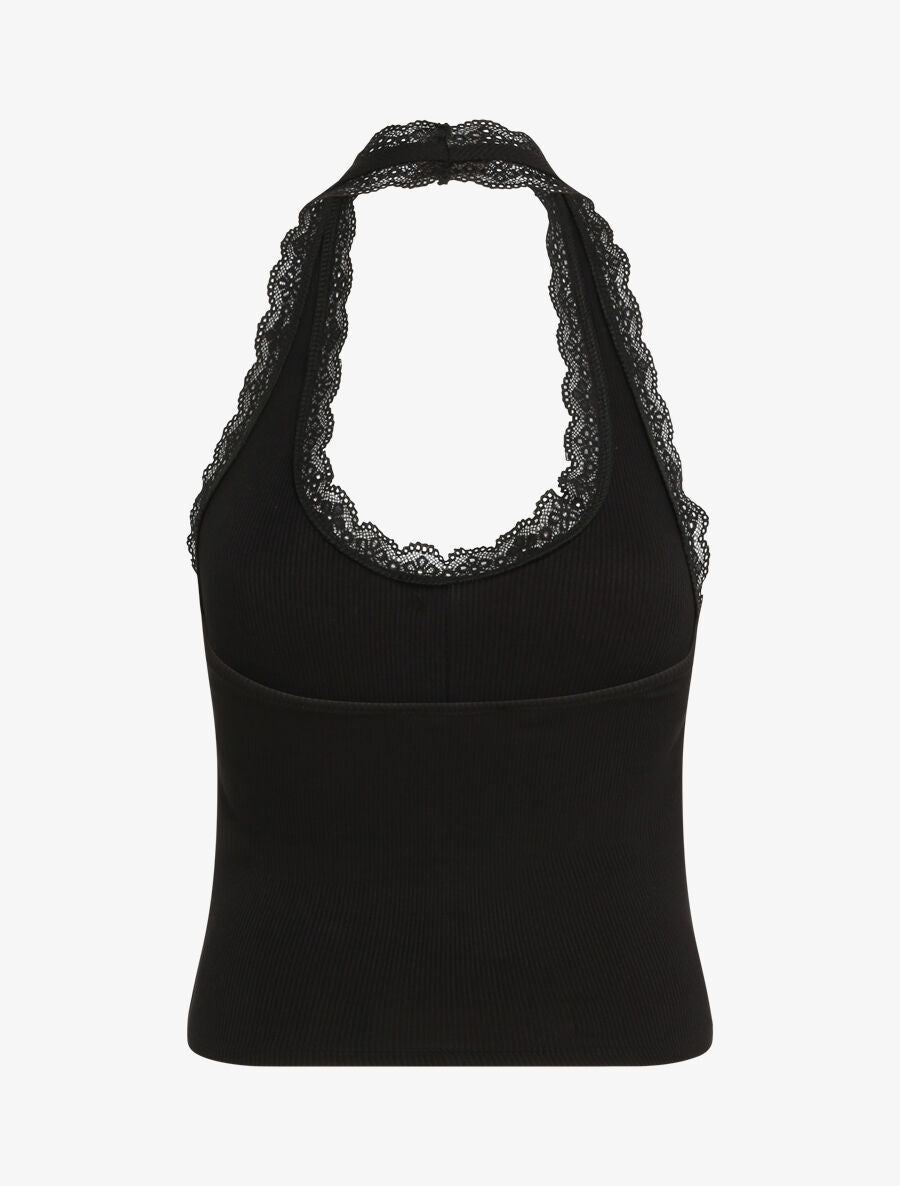 Top slim dos nu et dentelle - Noir - 2