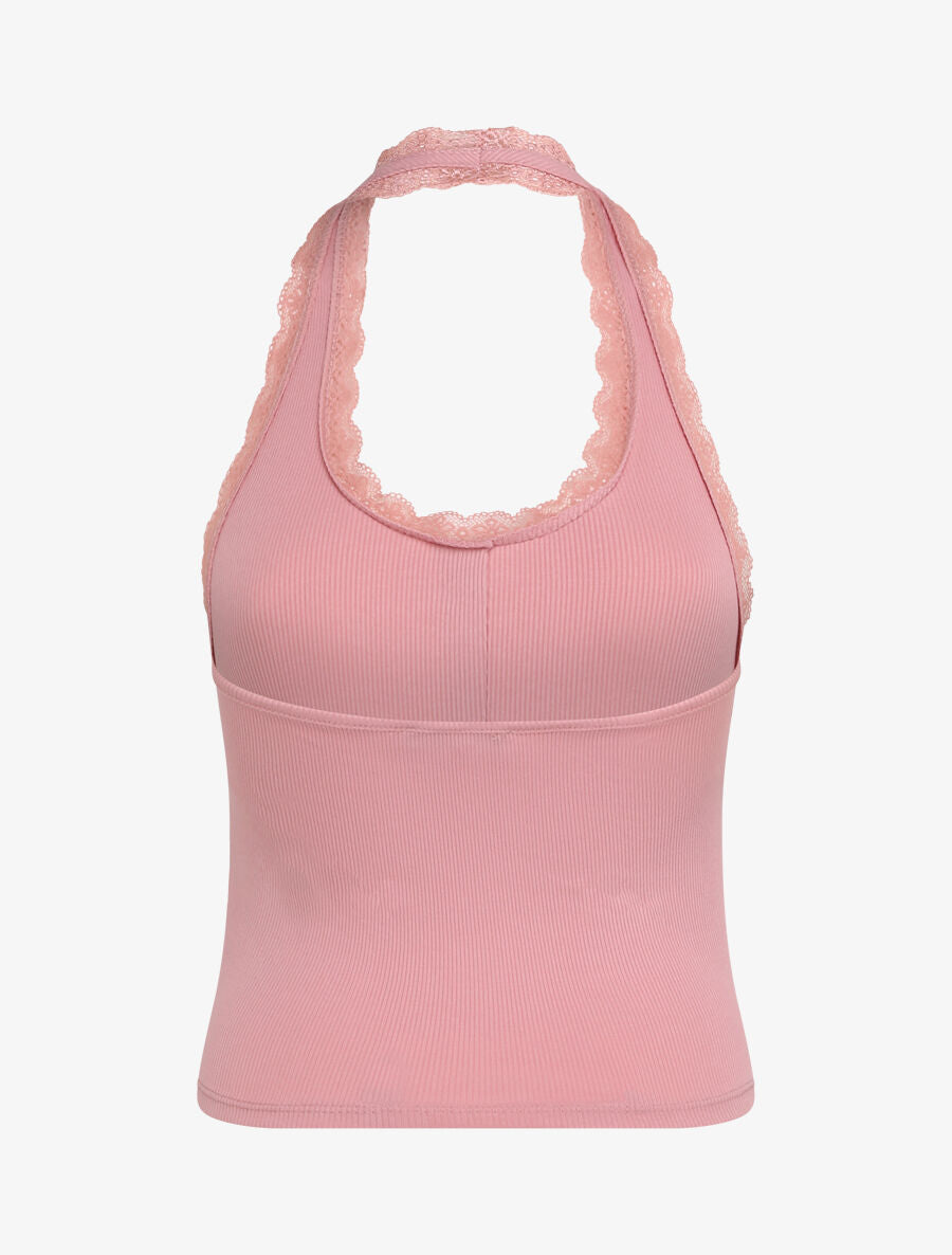 Top slim dos nu et dentelle - Rose - 2