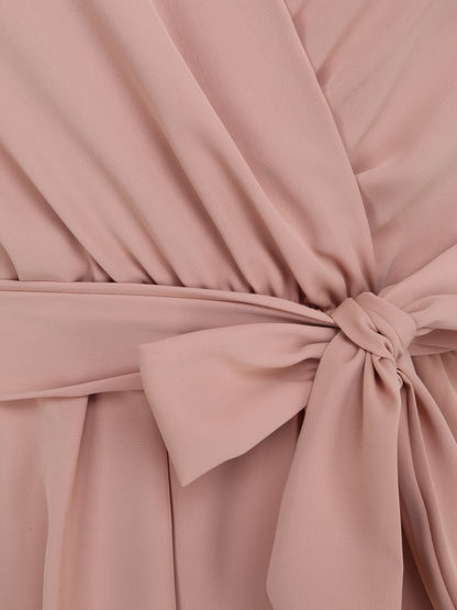 Robe patineuse courte à manches courtes volantées - Rose poudré - 3