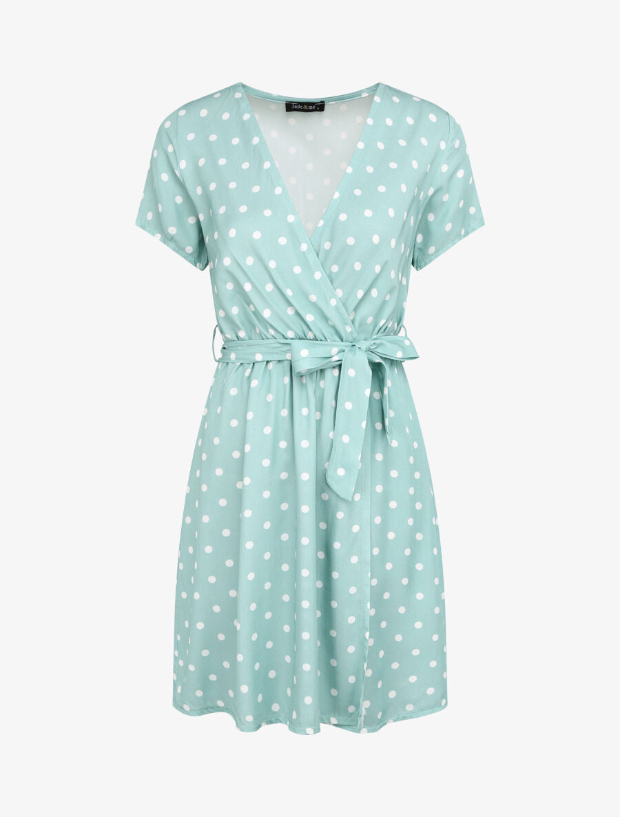 Robe courte portefeuille imprimé pois - Bleu clair - 4