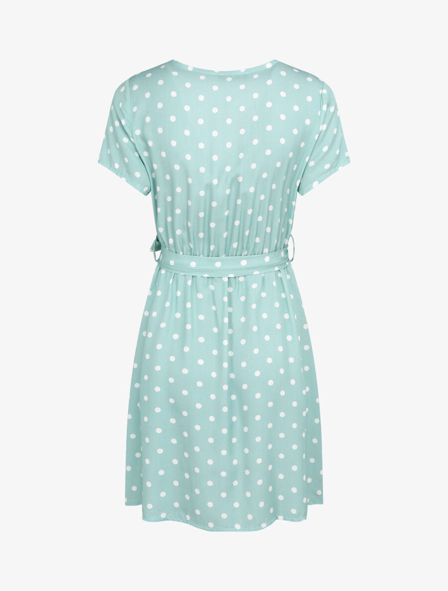 Robe courte portefeuille imprimé pois - Bleu clair - 2