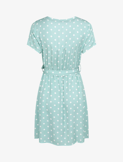 Robe courte portefeuille imprimé pois - Bleu clair - 2