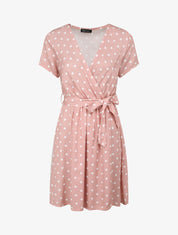 Robe courte portefeuille imprimé pois - Rose poudré - 1