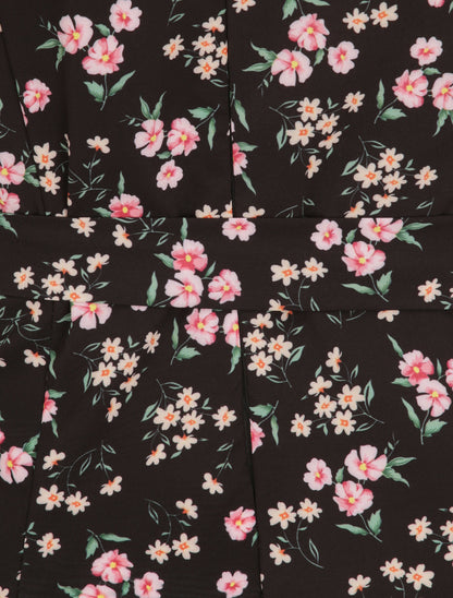Robe imprimé fleurs des champs à bords volantées style portefeuille - Noir - 3