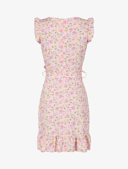 Robe imprimé fleurs des champs à bords volantées style portefeuille - Rose pâle - 2