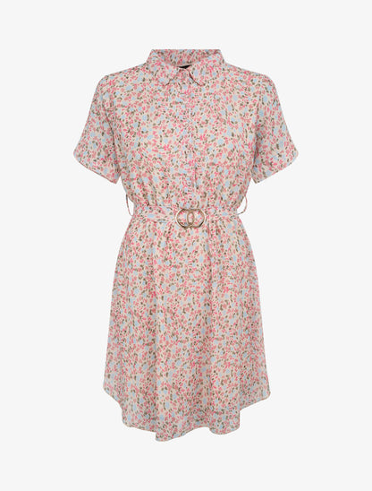 Robe patineuse courte imprimé floral - Beige - 1
