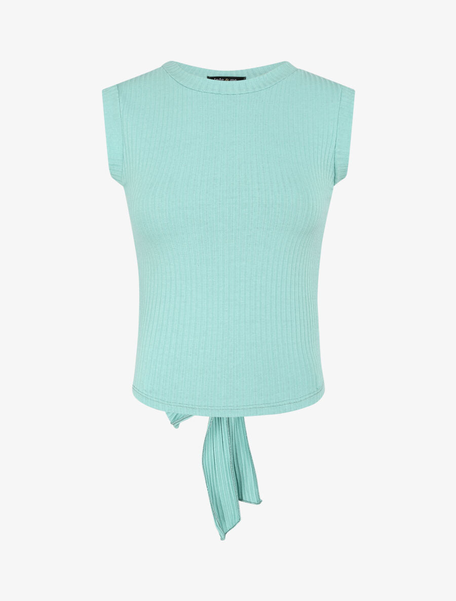 Top côtelé à ceinture à nouer - Bleu clair - 1