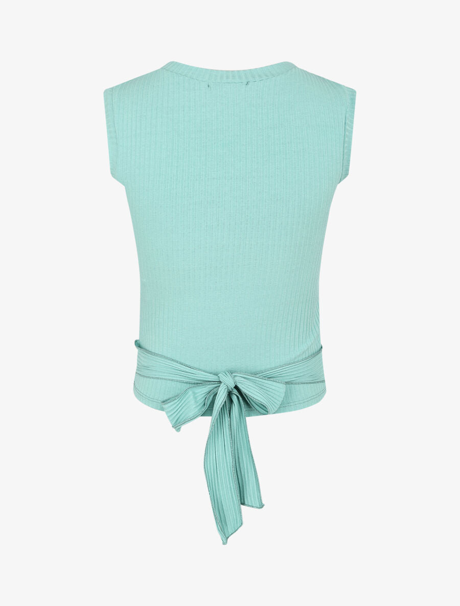 Top côtelé à ceinture à nouer - Bleu clair - 2