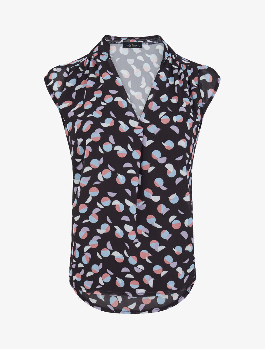 Top droit sans manches à imprimé pois stylisés - Noir - 5