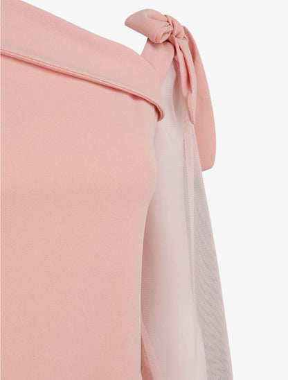 Top à manches en tulle et détail noeud - Rose pâle - 3