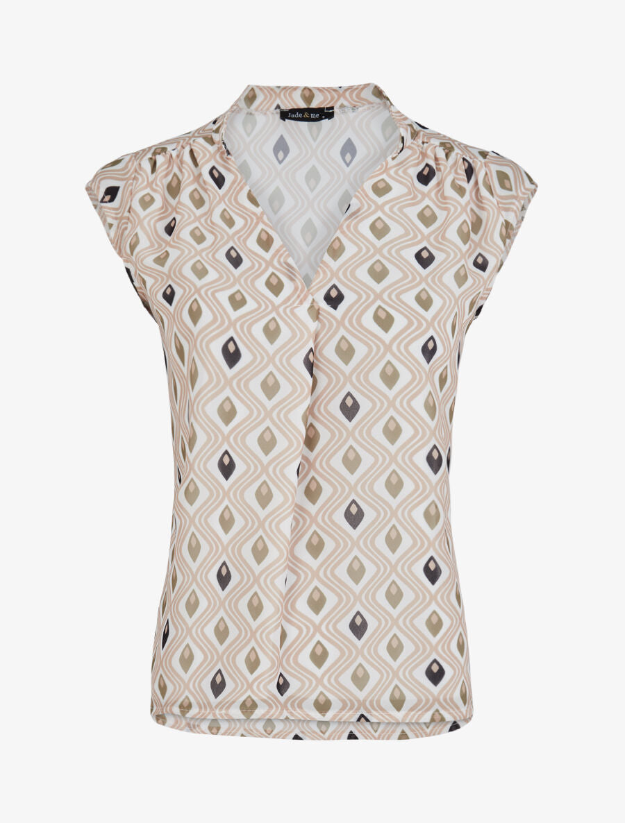 Top droit sans manches à imprimé mosaïque graphique - Beige - 4