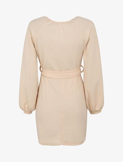 Robe moulante à détail froncés - Beige - 2