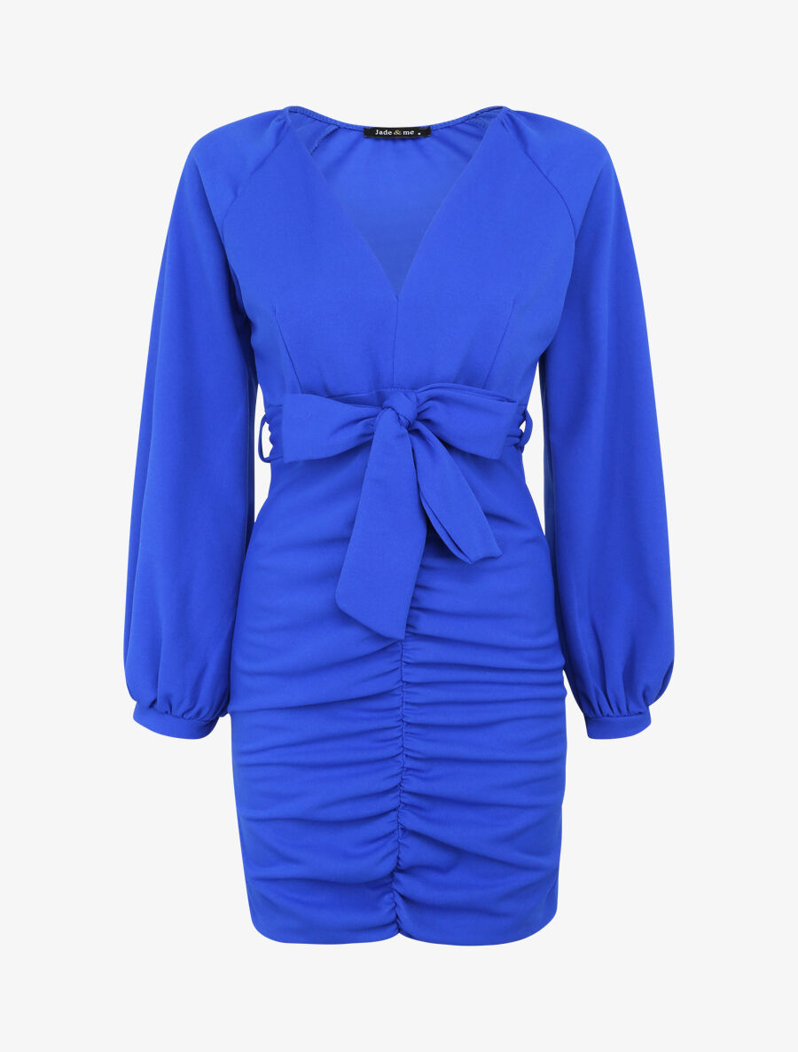 Robe moulante à détail froncés - Bleu électrique - 1