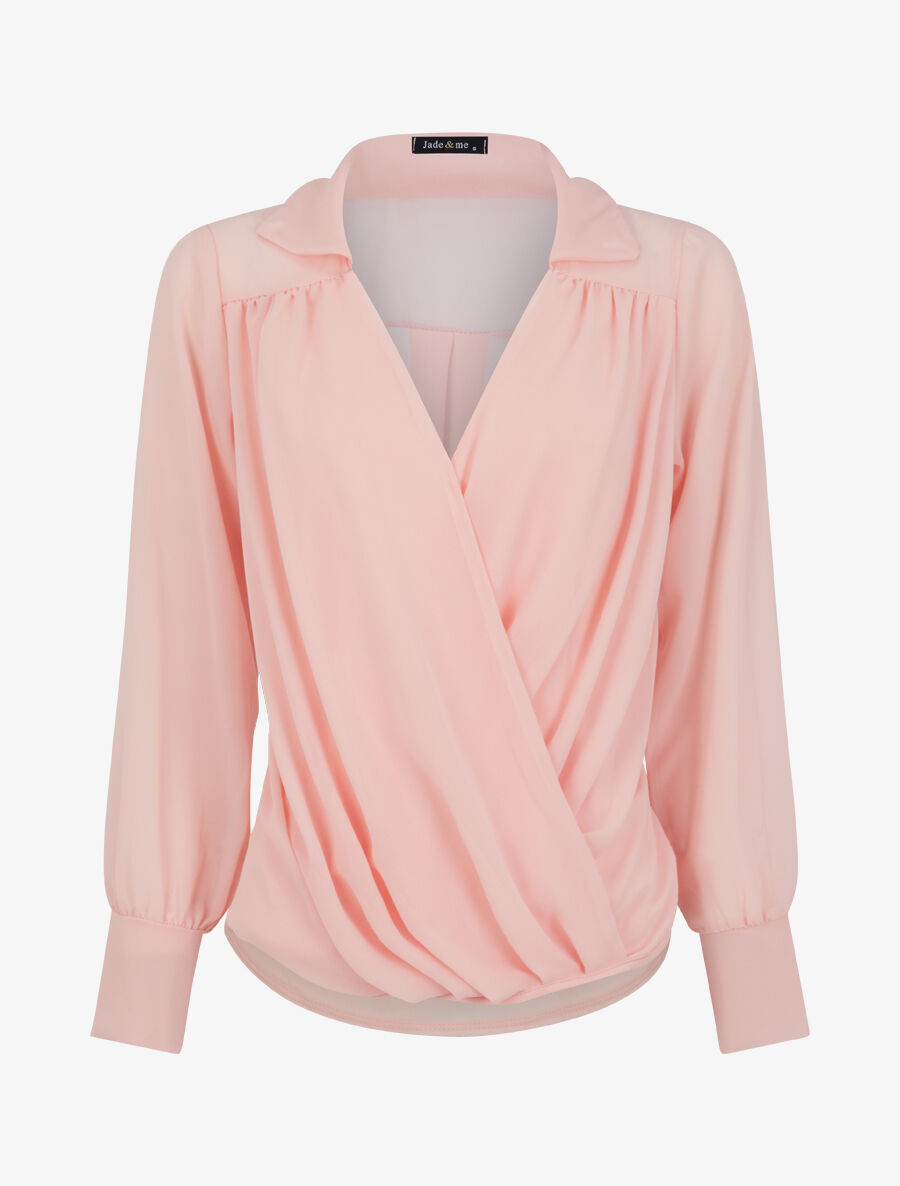 Blouse droite unie drapée - Rose poudré - 1