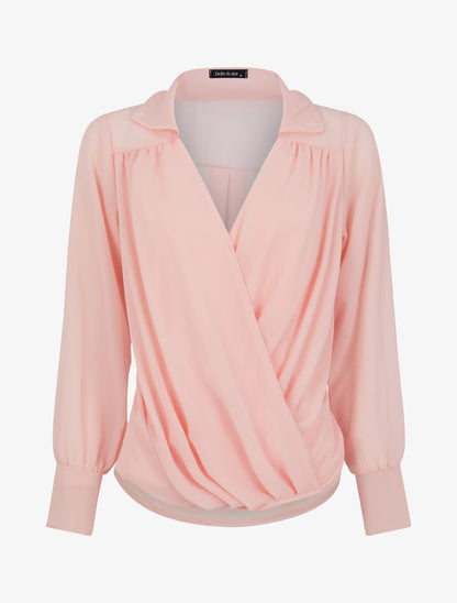 Blouse droite unie drapée - Rose poudré - 1