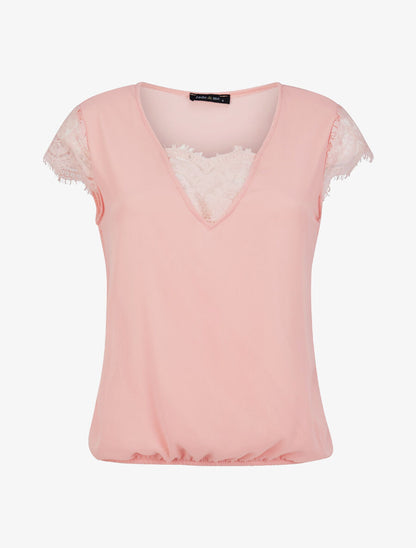 Top boule uni à dentelle - Rose poudré - 1