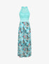 Robe longue imprimé fleurs baroques et buste en dentelle - Bleu lagon - 1