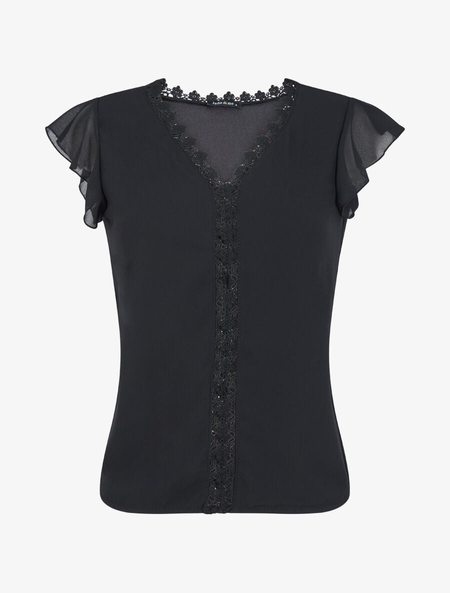 Top droit uni à détail crochet - Noir - 1