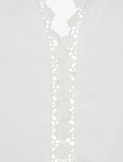Top droit uni à détail crochet - Blanc - 3