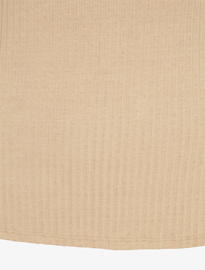 Débardeur droit côtelé à col dentelle - Beige - 3