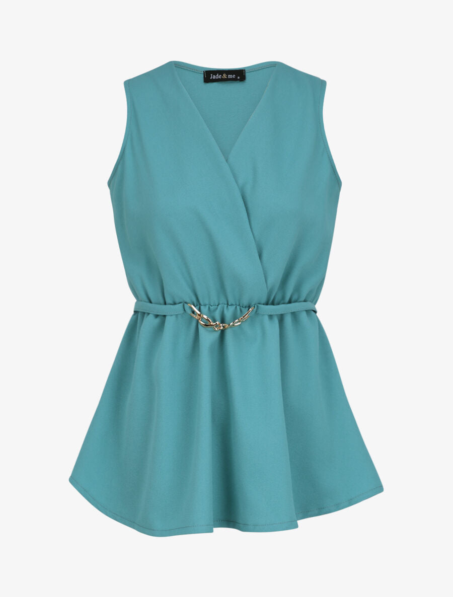 Top cache-coeur ajusté à ceinture décorative - Bleu turquoise - 4
