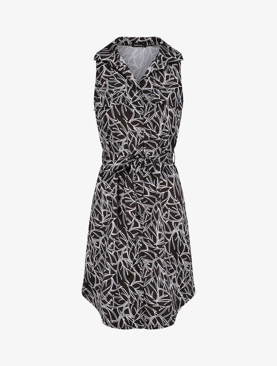 Robe chemise droite sans manches imprimé graphique - Noir - 4