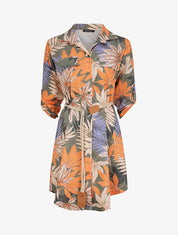 Robe chemise droite imprimé tropical - Vert olive - 5