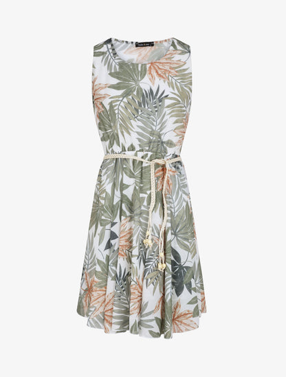 Robe patineuse sans manches imprimé tropical - Blanc - 1