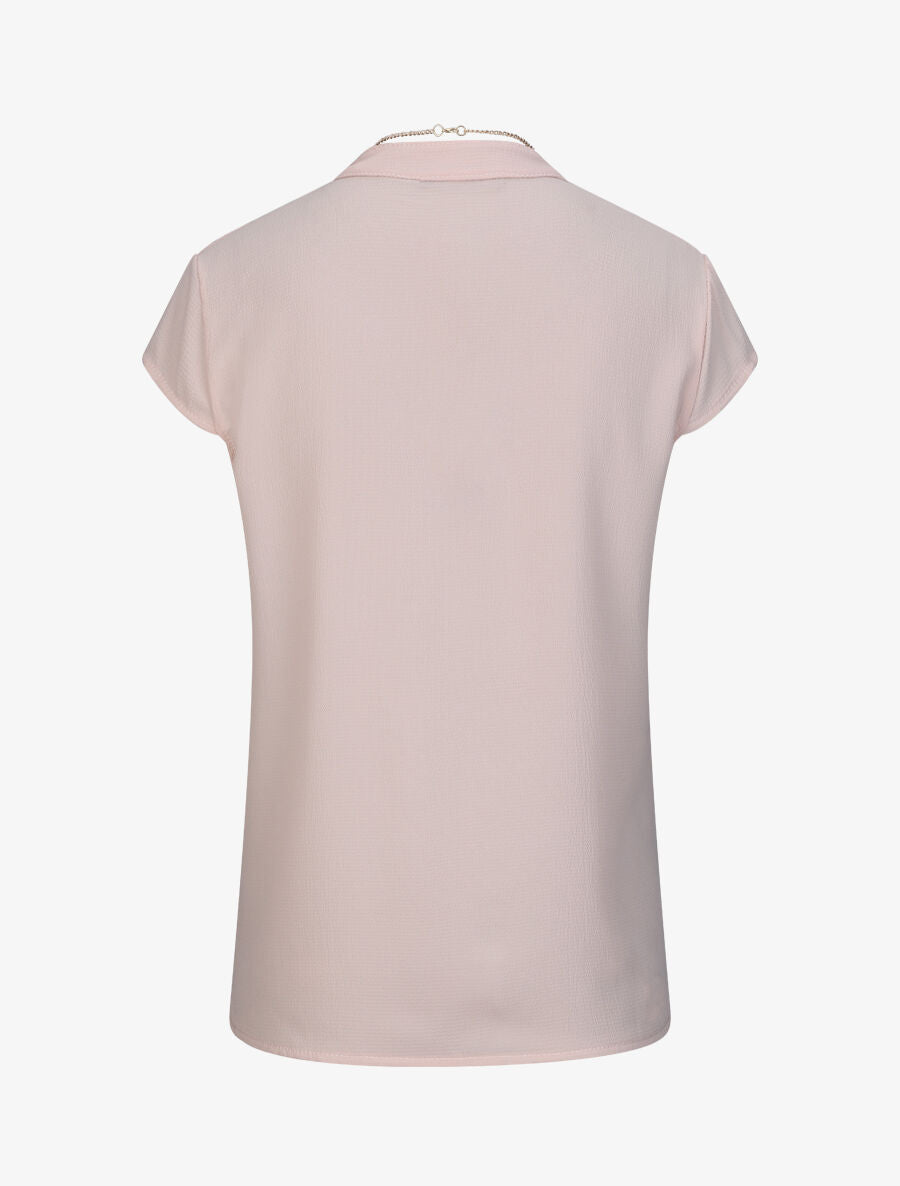 Top droit uni à col V bijou - Rose pâle - 2