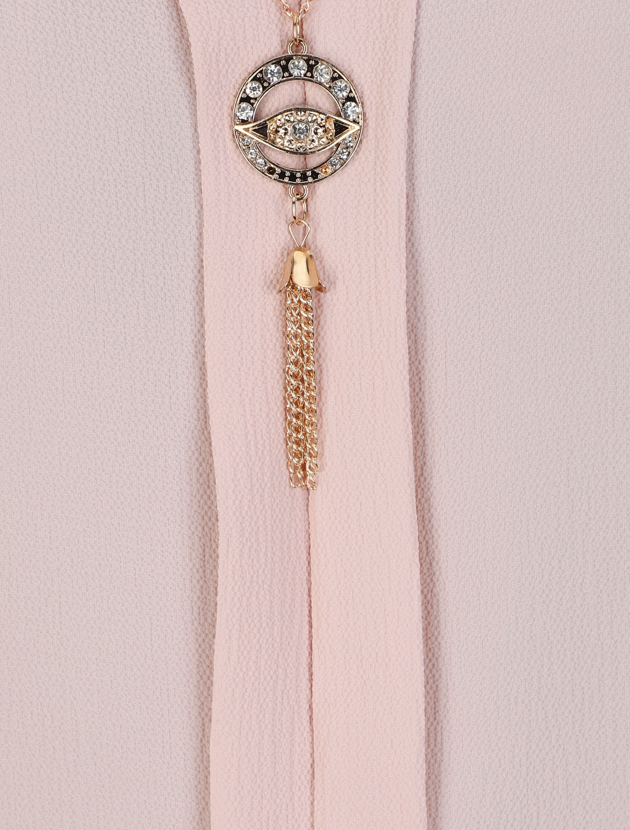 Top droit uni à col V bijou - Rose pâle - 3