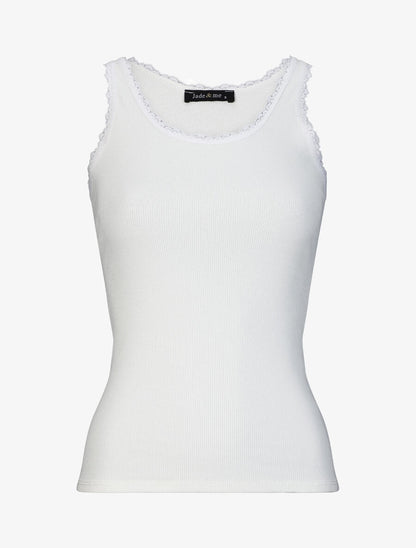 Débardeur slim uni à col rond dentelle - Blanc - 1