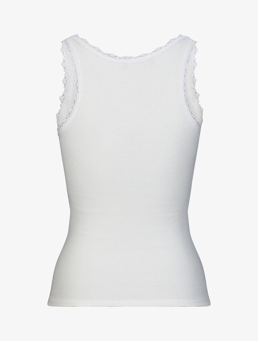 Débardeur slim uni à col rond dentelle - Blanc - 2
