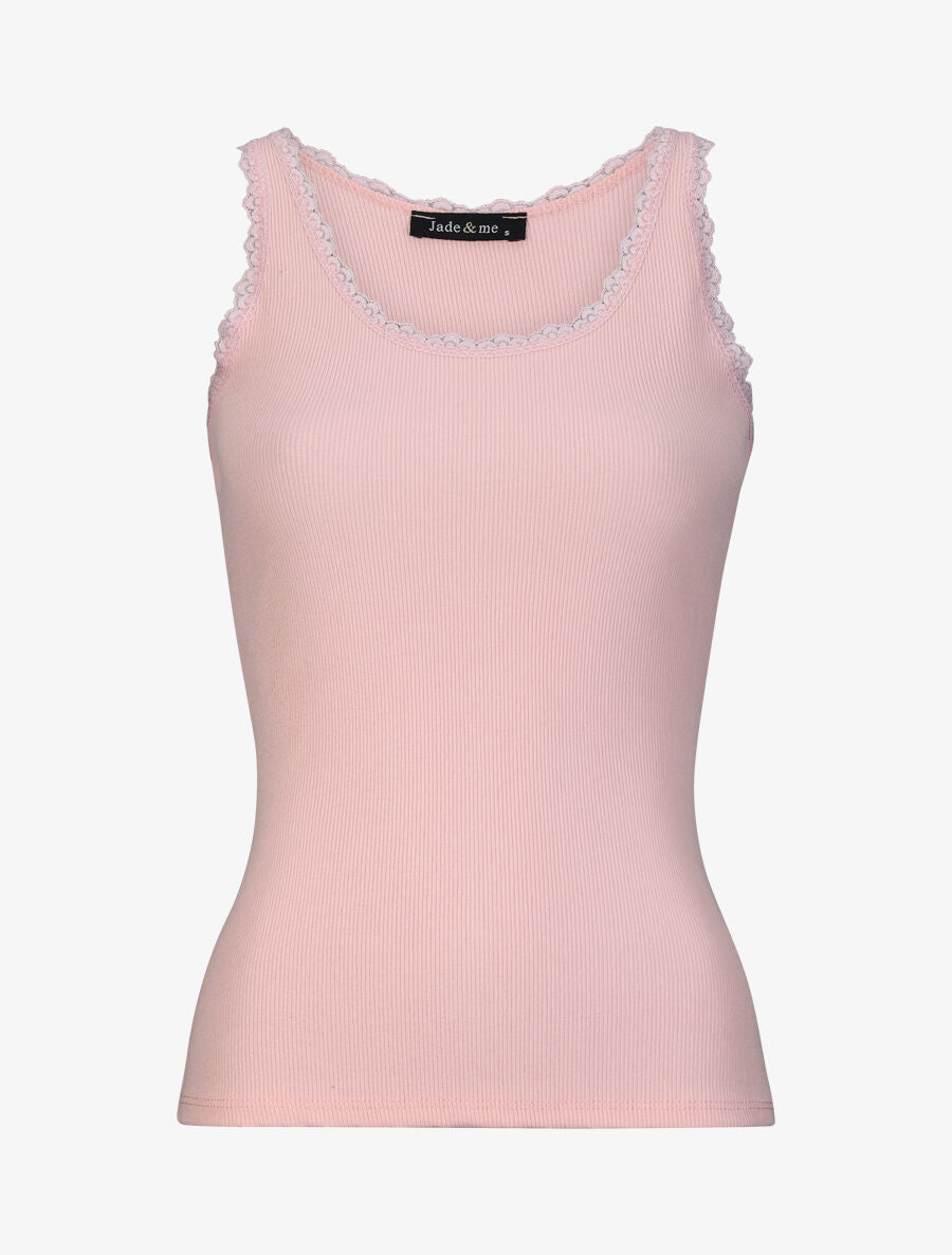 Débardeur slim uni à col rond dentelle - Rose - 1
