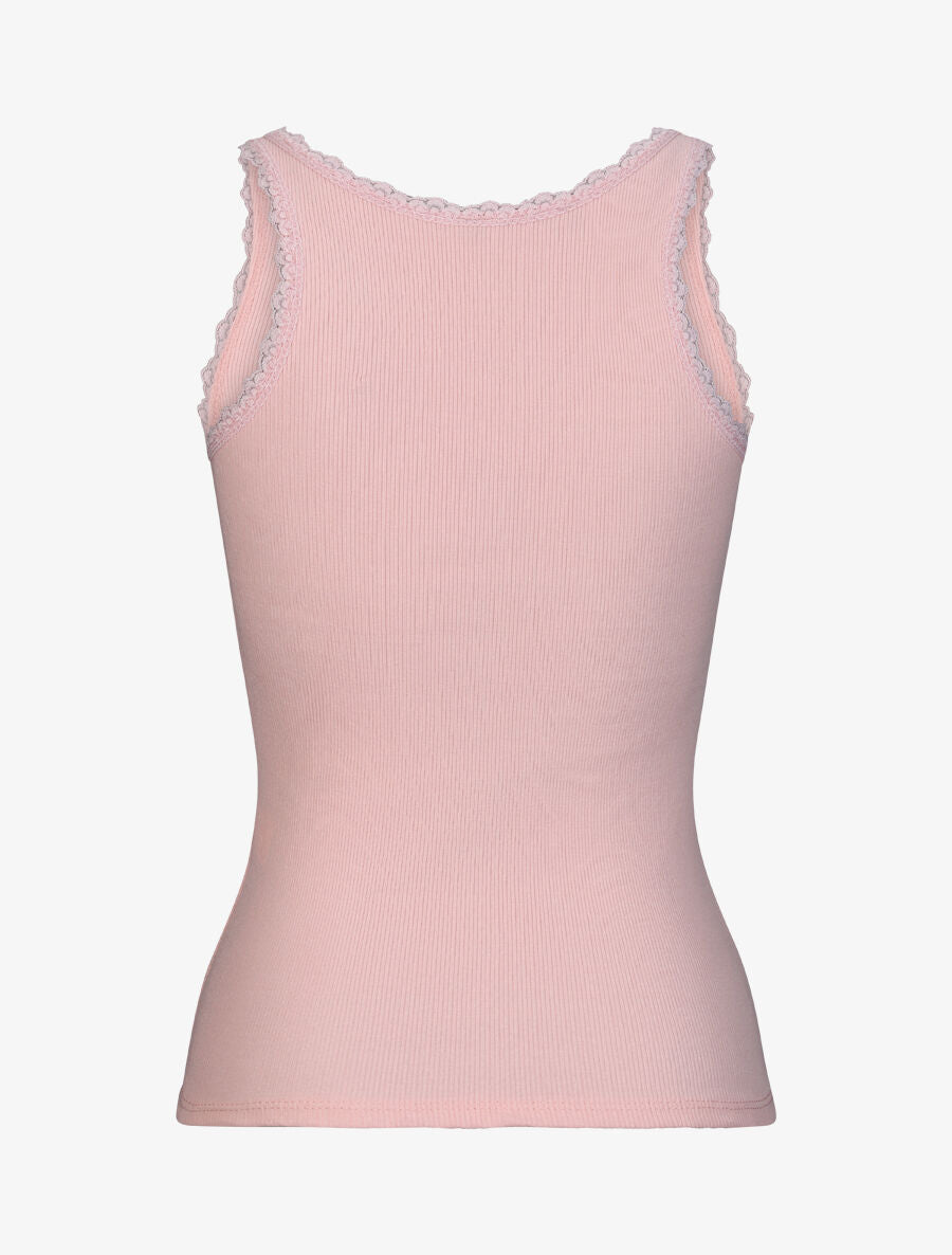 Débardeur slim uni à col rond dentelle - Rose - 2