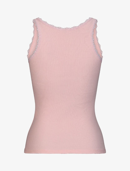 Débardeur slim uni à col rond dentelle - Rose - 2