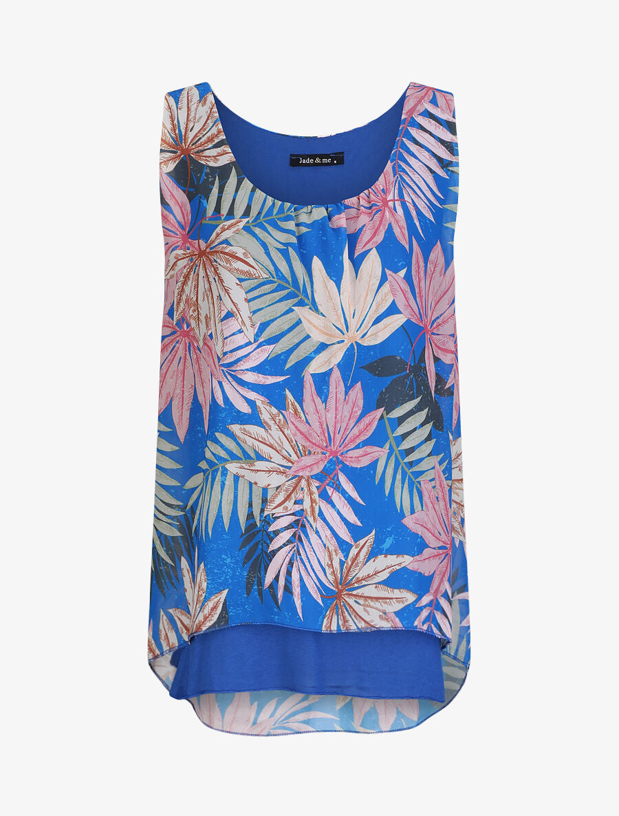 Top évasé sans manches imprimé feuilles d&