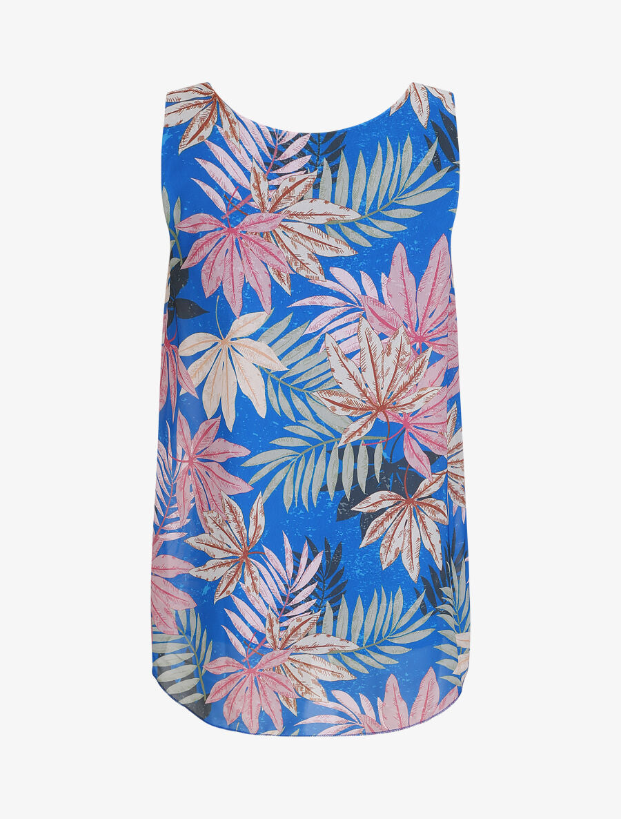 Top évasé sans manches imprimé feuilles d&
