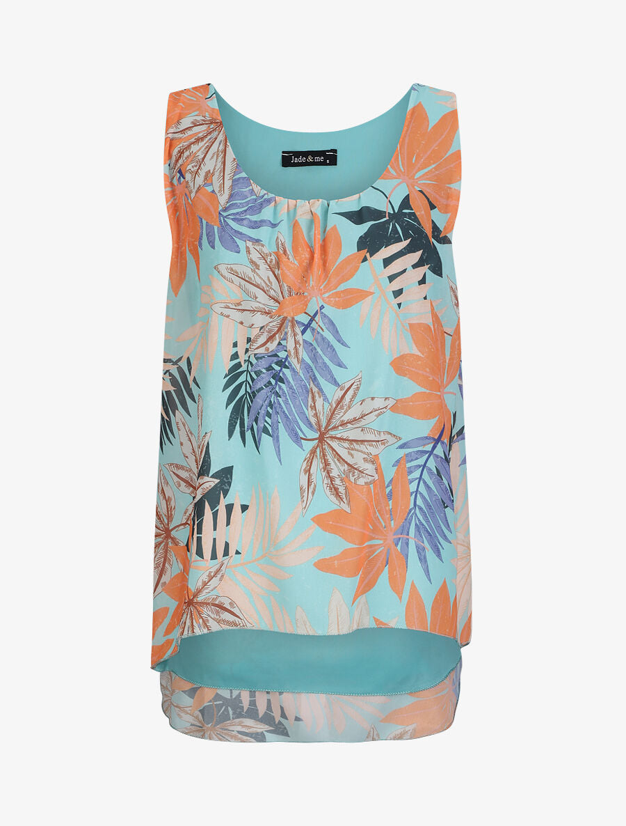 Top évasé sans manches imprimé feuilles d&