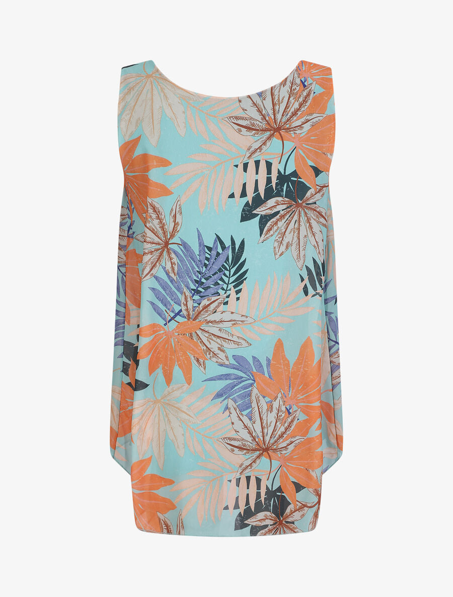 Top évasé sans manches imprimé feuilles d&