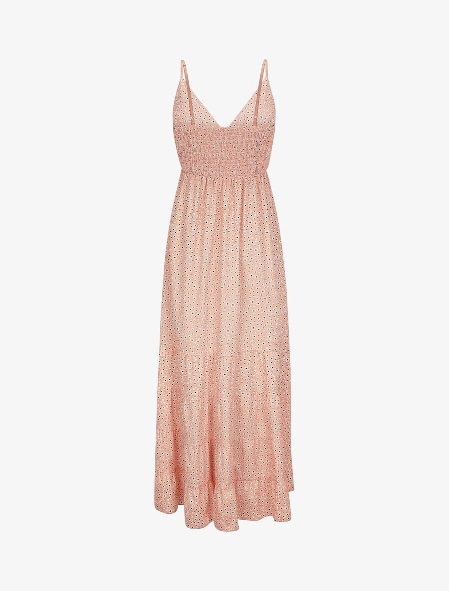 Robe longue à imprimé floral et bord volanté - Rose saumon - 2