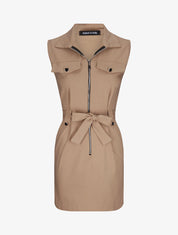 Robe sans manches avec ceinture - Camel - 1