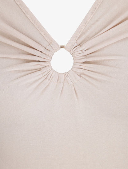 Body à col V à détail anneau - Beige - 3