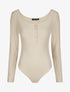 Body ajusté et côtelé à manches longues - Beige - 4